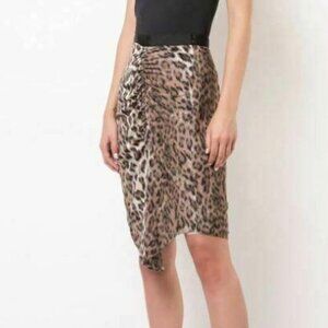 Joie Ruched Tulip Skirt 4 Leopard  Brown Short Asymmetrical Ruched Ornica Lined